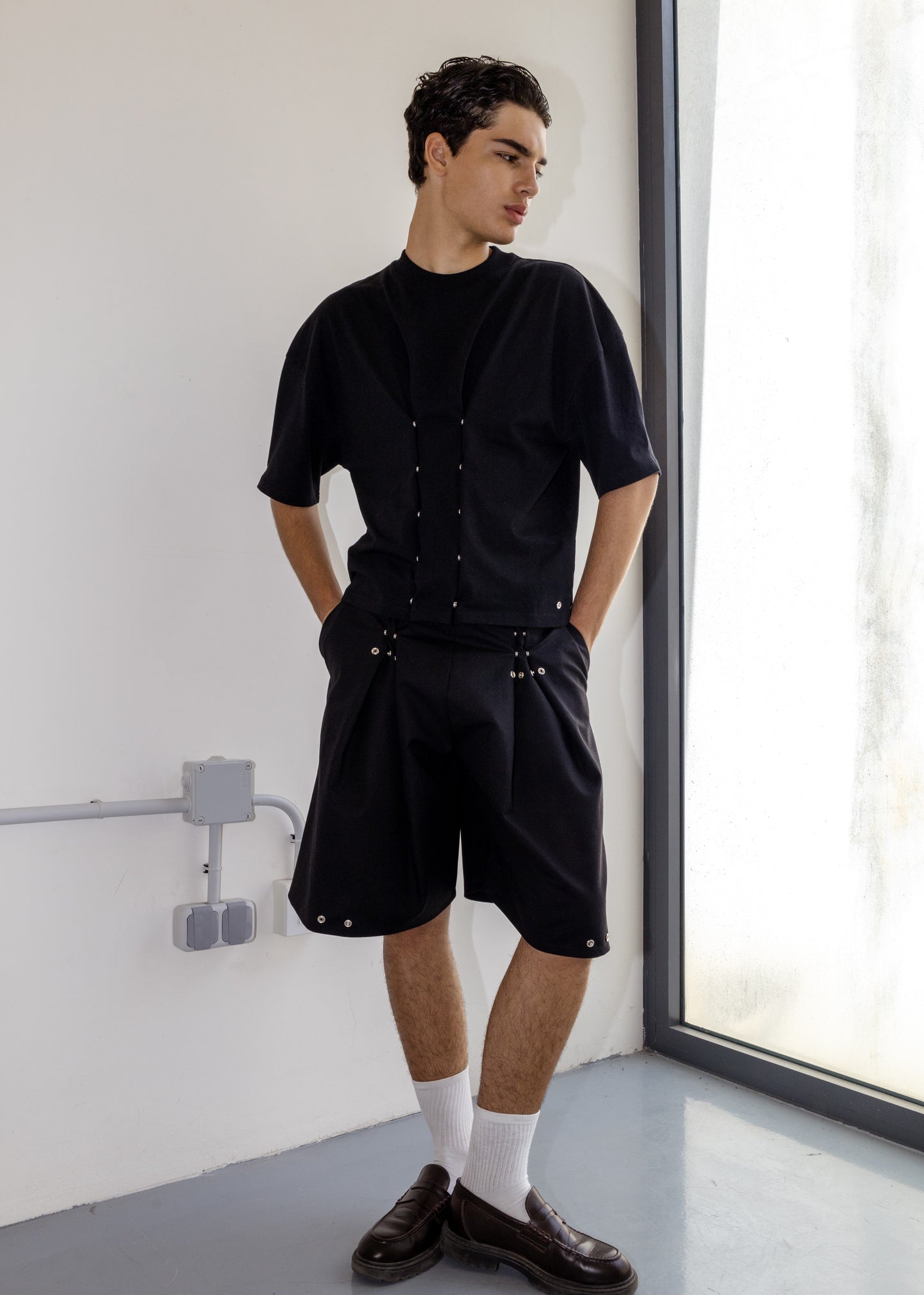 Pantalón botones doble pinza Negro