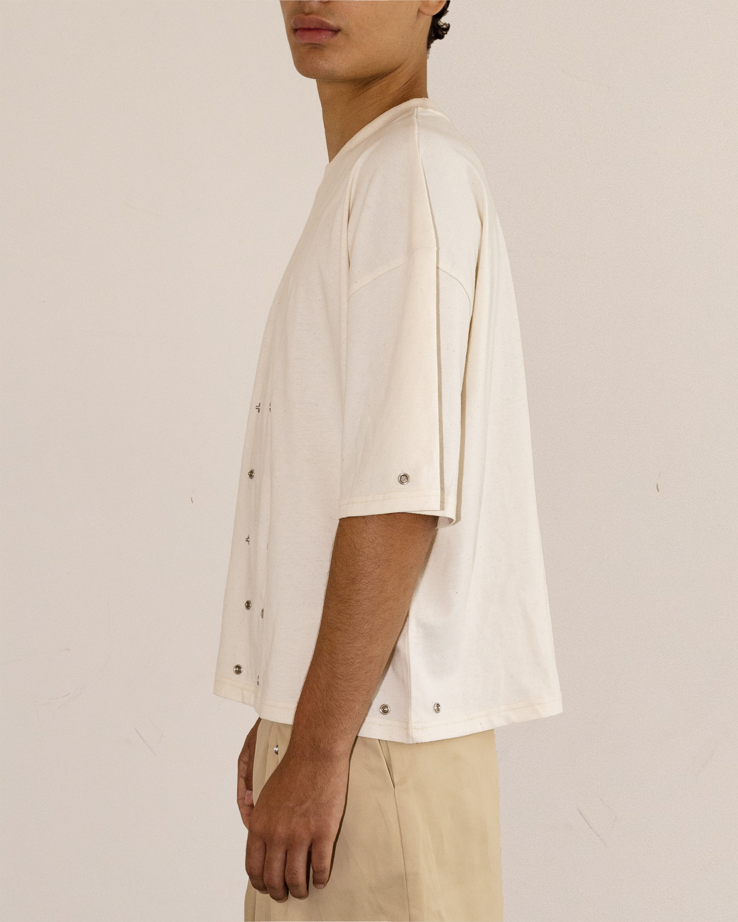 Camiseta botones efecto pinza Blanco roto