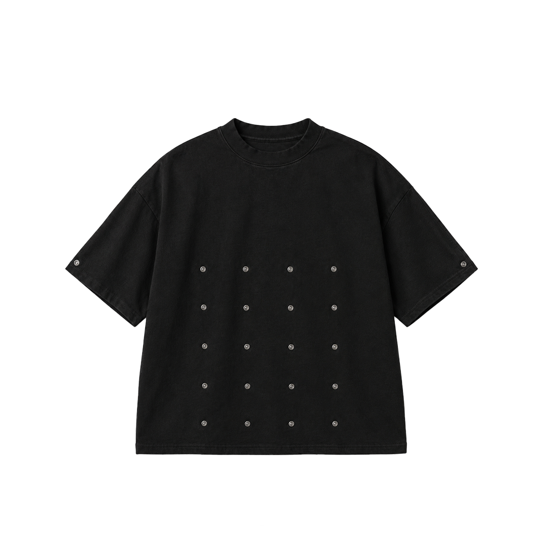 Camiseta botones efecto pinza Negra