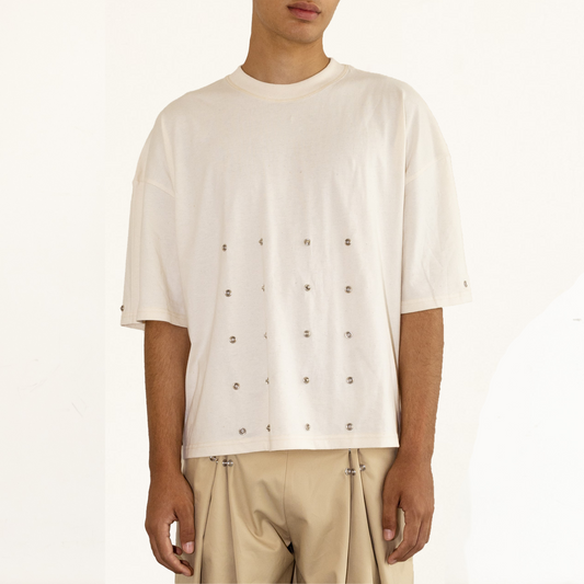 Camiseta botones efecto pinza Blanco roto