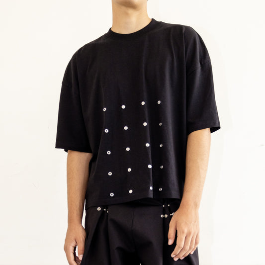 Camiseta botones efecto pinza Negra