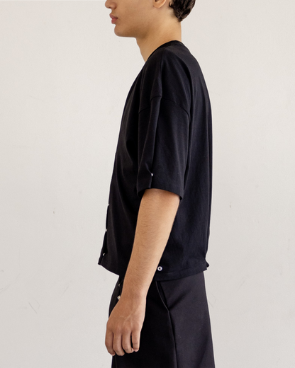 Camiseta botones efecto pinza Negra