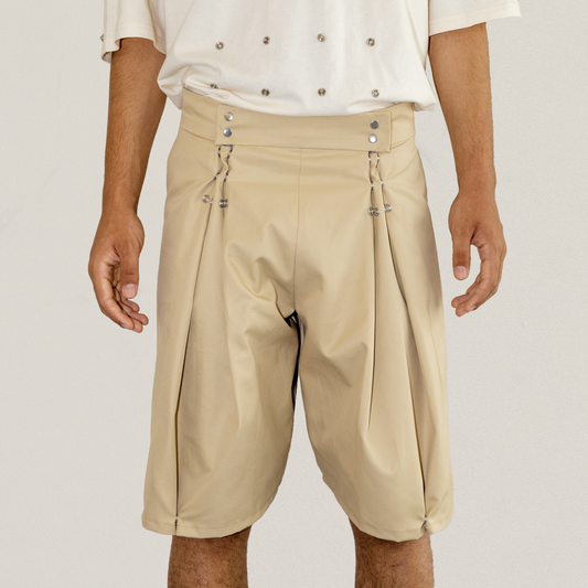 Pantalón botones doble pinza Beige